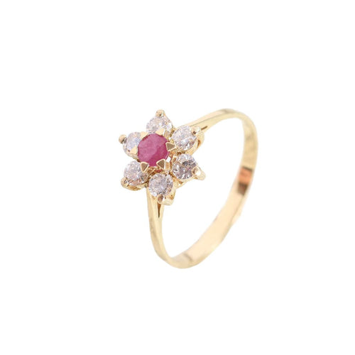 Bague 54 Bague rosace en or jaune avec diamants et rubis 58 Facettes 3892