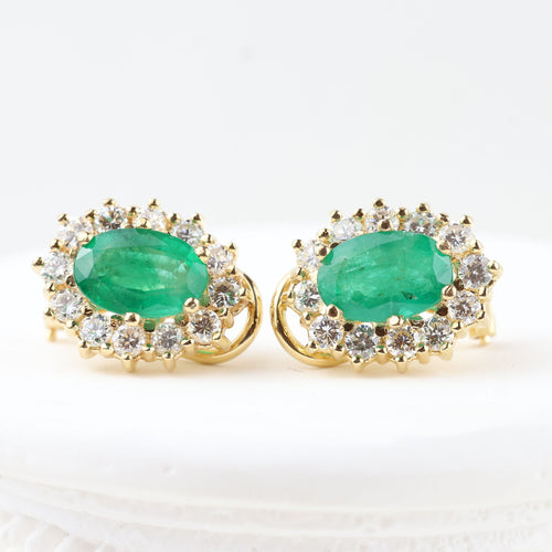 Boucles d'oreilles Boucles d'oreilles rosace en or jaune avec émeraudes et diamants 58 Facettes