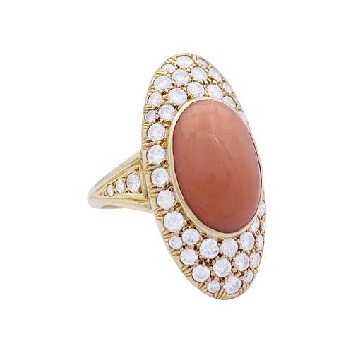 Bague 56 Bague, or jaune, corail peau d'ange et diamants 58 Facettes 33265