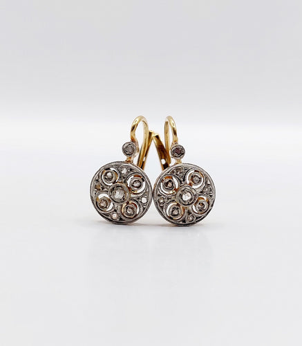 Boucles d'oreilles Dormeuses cible art déco or jaune et platine, diamants 58 Facettes A05769