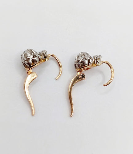 Boucles d'oreilles Dormeuses antique or rose 18k diamants tailles ancienne 0.30 carat (circa 1890) 58 Facettes A06163