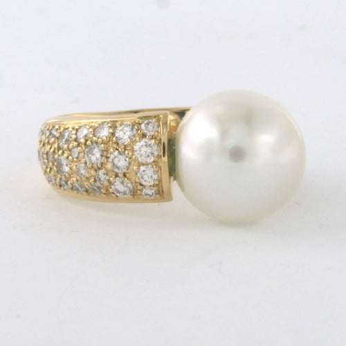 Bague 55 Bague en or jaune avec perle et diamants taille brillant 58 Facettes