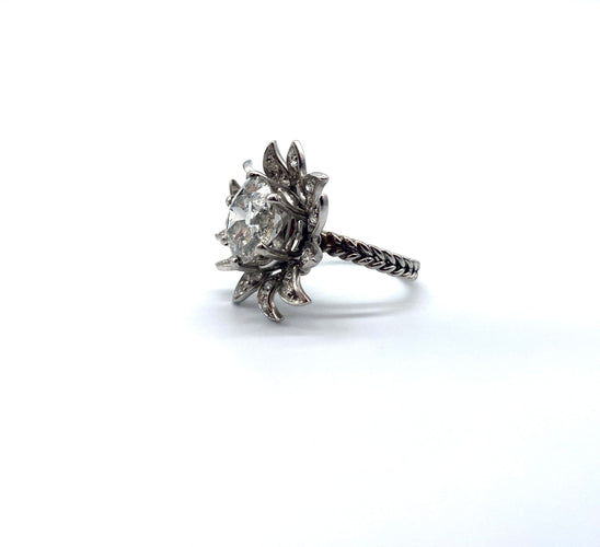 Bague 49 Bague solitaire en or blanc 18k et diamant naturel 3,30 carats 58 Facettes