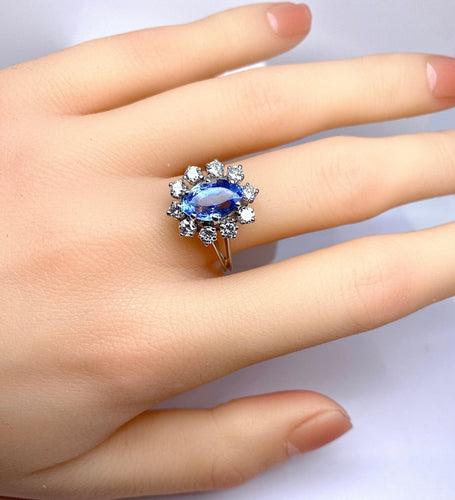 Bague 58 Bague marguerite or blanc, saphir et 10 diamants 58 Facettes AB502