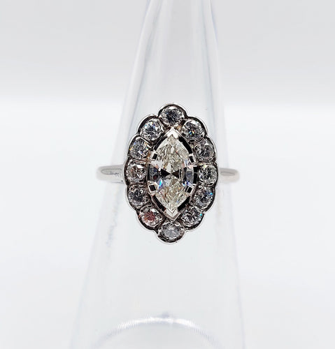 Bague 50 Bague marquise Art Déco or blanc, diamants 58 Facettes A05282