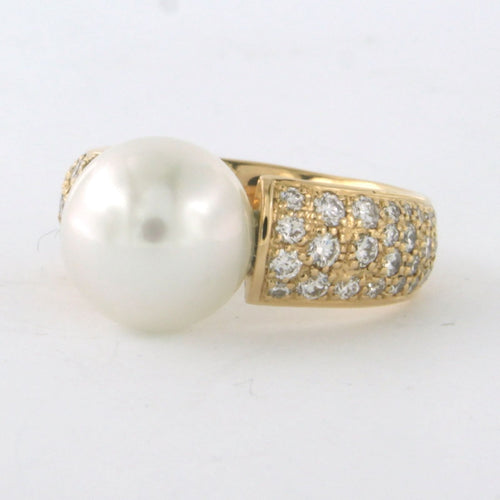 Bague 55 Bague en or jaune avec perle et diamants taille brillant 58 Facettes