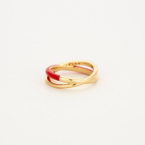 Bague 54 Bague or jaune céramique rouge 58 Facettes 3131758