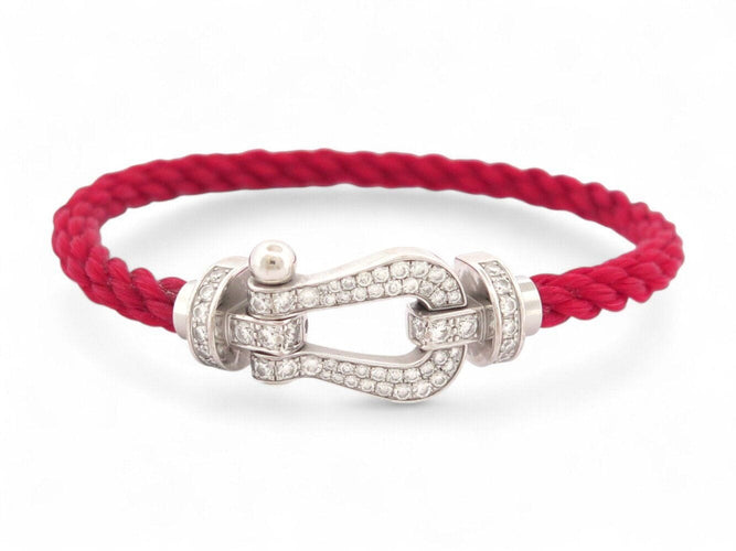 Bracelet bracelet FRED force 10 gm ob0050 t15 or blanc 18k diamants 0.9ct 2 cables 58 Facettes 269619