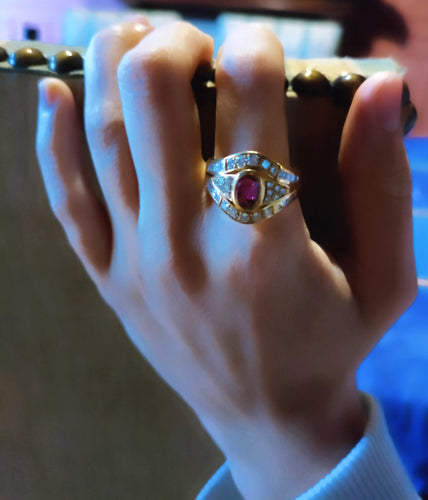 Bague or jaune rubis diamants
