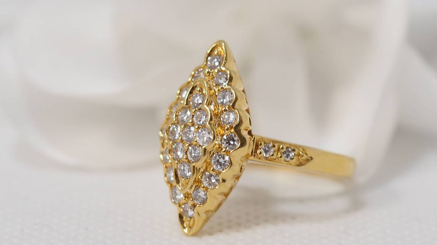 Bague 54 Bague marquise en or jaune et diamants 58 Facettes 30777