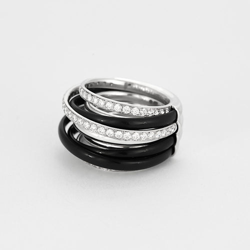 Bague 52 DE GRISOGONO - Bague Allegra en or blanc céramique noire et diamants 58 Facettes