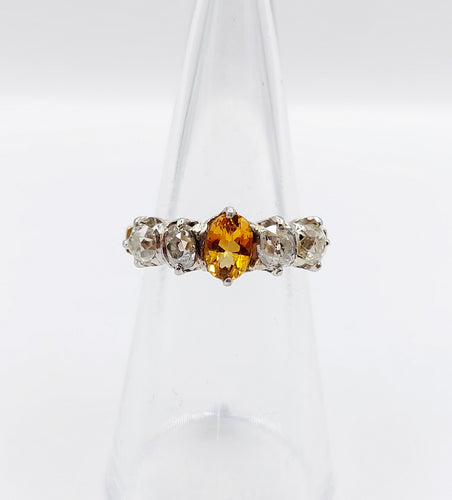 Bague jarretière antique en or rose 18k et platine, citrine et diamants
