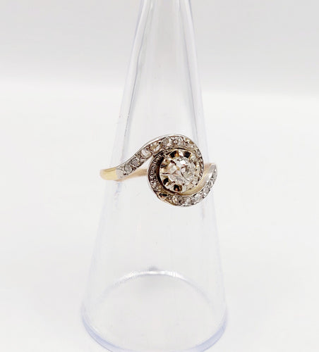 Bague 53 Bague tourbillon antique en or 18k et platine, diamant 0,25 carat et diamants 58 Facettes A06348