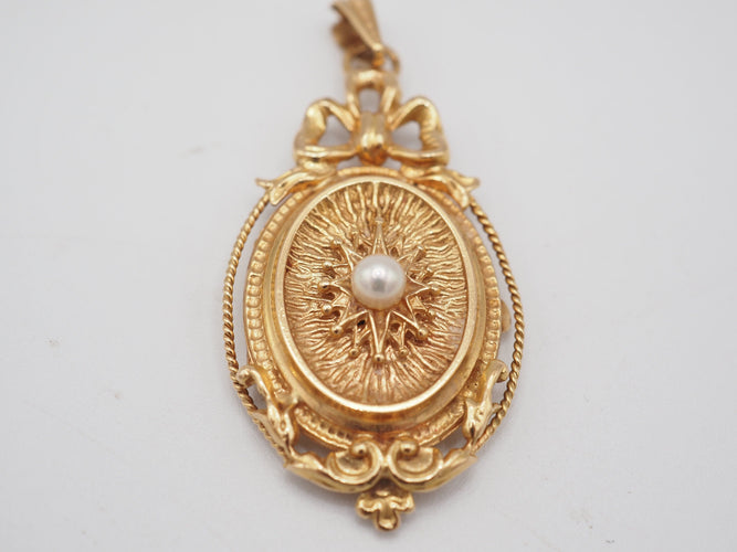 Pendentif Porte photo or 18k perle fine 58 Facettes