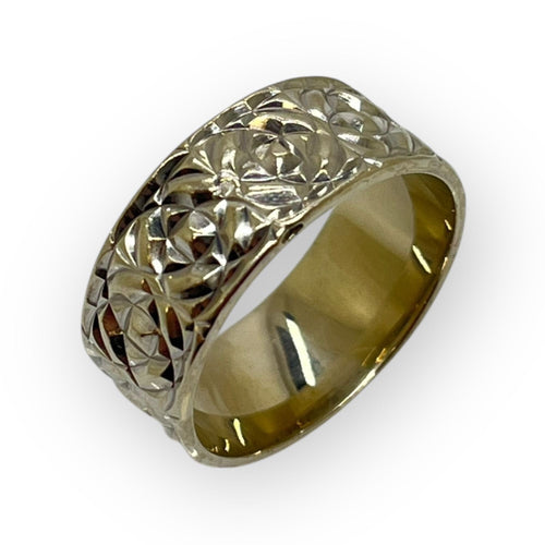 Bague anneau large or blanc