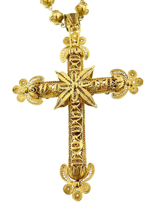 Pendentif Crucifix portugais avec chaîne en or jaune 58 Facettes