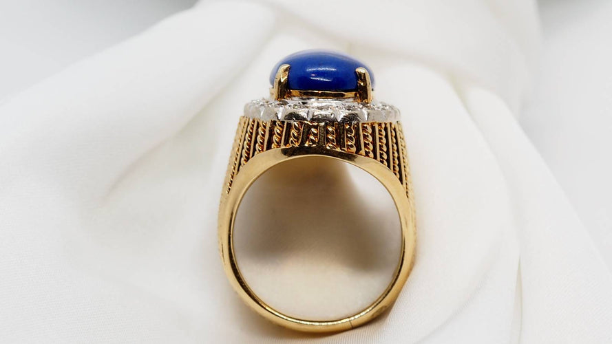Bague 55.5 Bague vintage en or jaune, cabochon de Lapis Lazuli et diamants 58 Facettes 30305