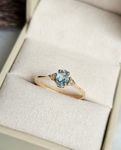 Bague 52 Bague or jaune, aigue-marine, diamants 58 Facettes 698