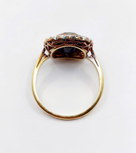 Bague 59 Bague pompadour art deco or jaune 18k pierre bleue et diamant taille rose (circa 1900) 58 Facettes A06202