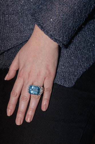 Bague 51 Bague Or blanc Aigue marine, Diamant 58 Facettes 3411144CN