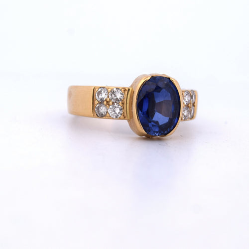 Bague 56 Bague vintage en or jaune avec saphir et diamants 58 Facettes