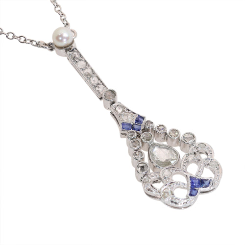 Belle Époque to Art Deco platinum pendant with rose cut diamonds, ca. 1920