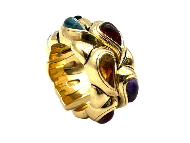 Bague 52 CHOPARD. Collection "Casmir", bague or jaune 18K et pierres de couleur 58 Facettes