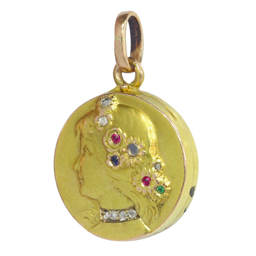 Pendentif Médaillon vintage Art Nouveau en or 18 carats 58 Facettes 22132-0286