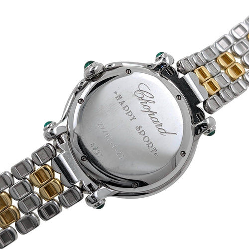 Montre Chopard Happy Sport Date Jewelry 7 Diamonds 5 Emeralds 18k Gold Steel 58 Facettes