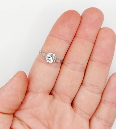 Bague 57.5 Bague solitaire Art Déco Platine, diamant taille ancienne 1,35 carat (circa 1920) 58 Facettes A05642