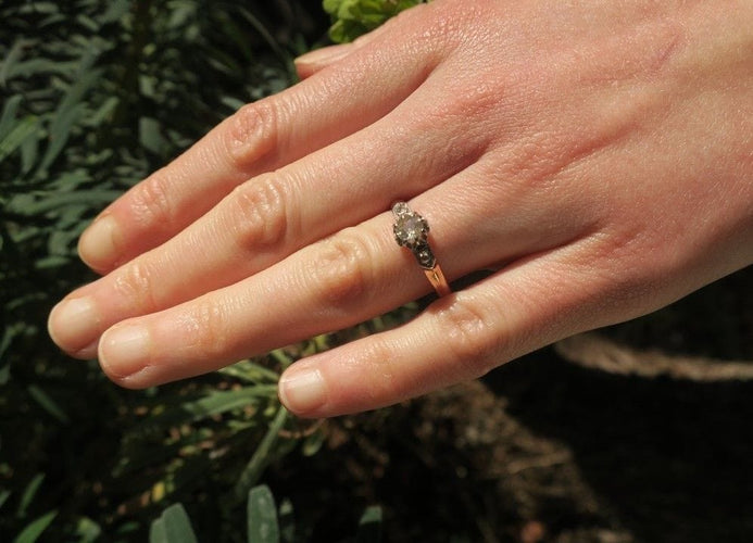 Bague 54.5 Bague solitaire Art Nouveau Diamant Or rose et Platine 58 Facettes