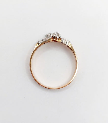 Bague 58.5 Bague toi et moi antique en or rose 18k et diamants taille ancienne 58 Facettes A06482