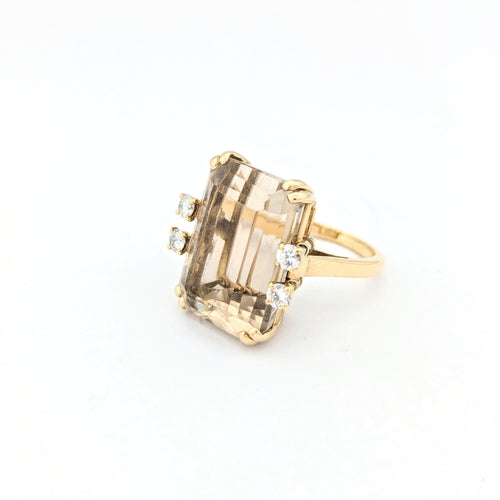 Bague 50 Bague en or jaune quartz fumé et diamants 58 Facettes 30602