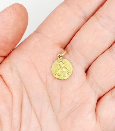 Pendentif Médaille religieuse vintage or jaune double face Notre Dame du Mont Carmel 58 Facettes A05604