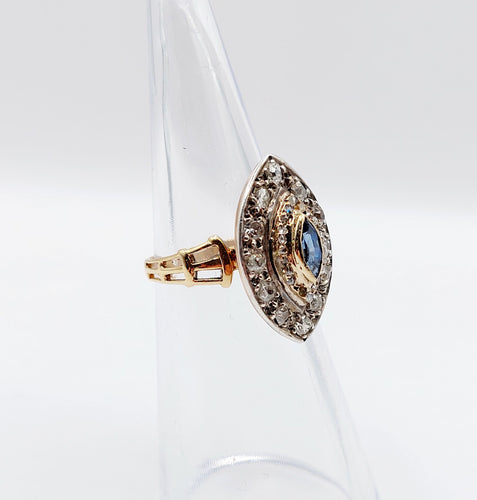 Bague 46.5 Bague marquise or rose et argent, saphir et diamants taille ancienne (circa 1900) 58 Facettes A03790