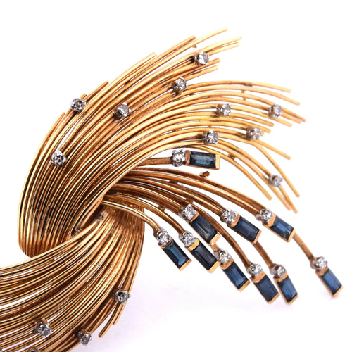 Broche Broche vintage en or jaune, diamants et saphirs 58 Facettes