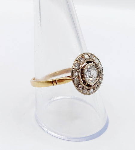 Bague 61.5 Bague cible or jaune et platine, diamant (circa 1900) 58 Facettes A05271