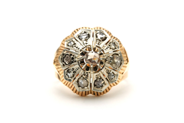 Bague Art Déco or jaune et blanc,  diamants