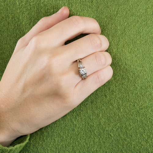 Bague 54 Solitaire or blanc platine diamants 58 Facettes LP936/BET