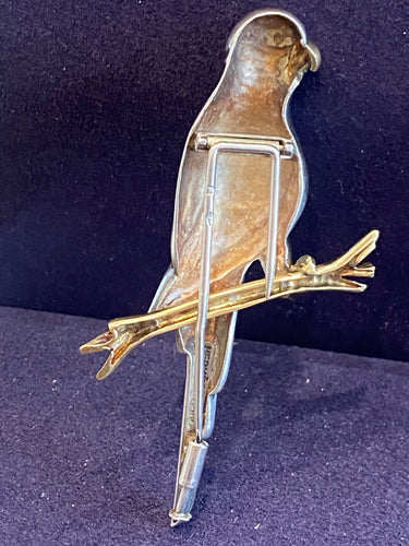 Broche HERMES - Broche perroquet argent et or jaune 58 Facettes