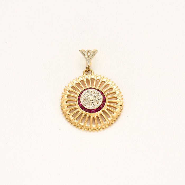 Pendentif Pendentif Rosace Art Déco or jaune, diamant, rubis 58 Facettes 240 556