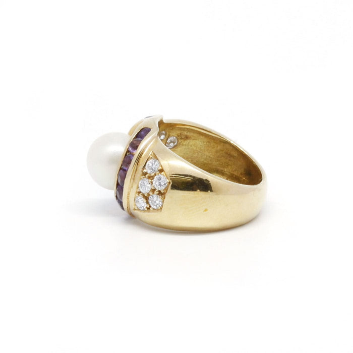 Bague 47 Bague or jaune perle améthystes et diamants 58 Facettes 230133R