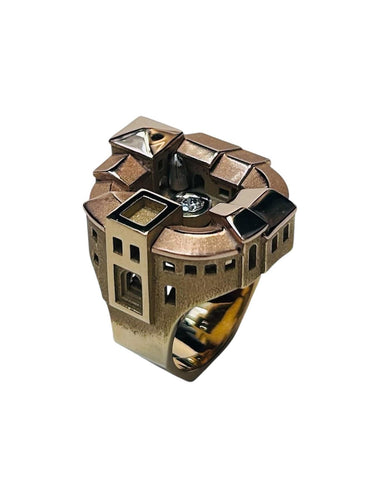 Bague 54 Philippe TOURNAIRE - Bague or jaune collection Architecture, modèle Village fortifié 58 Facettes 123577.4