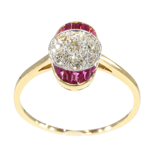 Bague 58 Bague de fiançailles Art déco vintage en diamant et rubis 58 Facettes 22237-0168