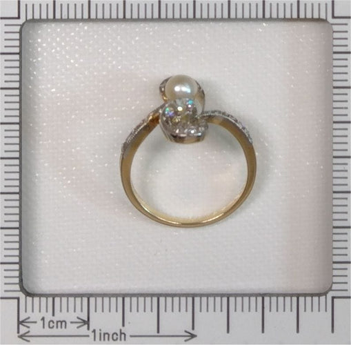 Bague 52 Bague de fiançailles originale Art Nouveau en diamant et perle 58 Facettes 21285-0669