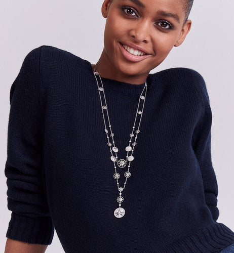 Collier DIOR - Sautoir Rose des Vents en or blanc, nacre, onyx et diamants 58 Facettes