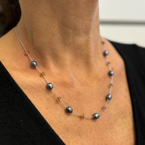 Collier Collier avec perles et quartz citrine 58 Facettes 25940