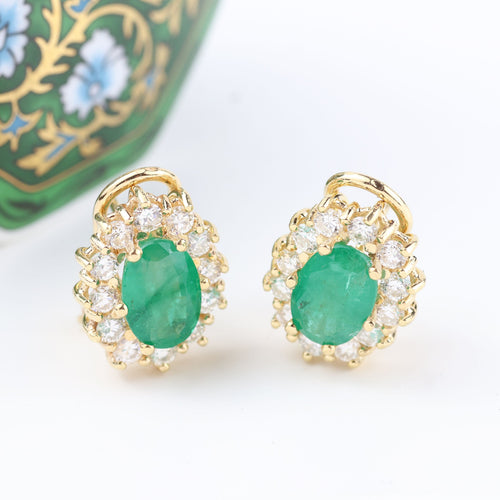 Boucles d'oreilles Boucles d'oreilles rosace en or jaune avec émeraudes et diamants 58 Facettes