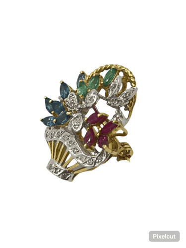 Pendentif Broche ou pendentif vintage or jaune et pierres précieuses 58 Facettes 00007201