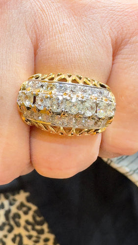 Bague 54 Bague ancienne jarretière en or jaune 18 carats et diamants taille ancienne 58 Facettes
